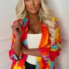 Divine & Juicy Multi Shawl Neck Ruched Sleeve Water Print Blazer