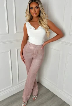 Divine Diva Pink Lurex Stretch Straight Leg Trousers