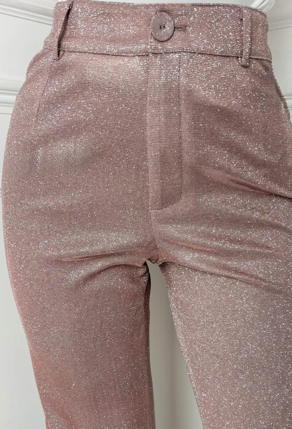 Divine Diva Pink Lurex Stretch Straight Leg Trousers