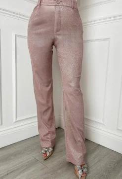 Divine Diva Pink Lurex Stretch Straight Leg Trousers
