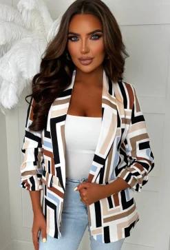 Divine Escape Multi Shawl Neck Ruched Sleeve Print Blazer