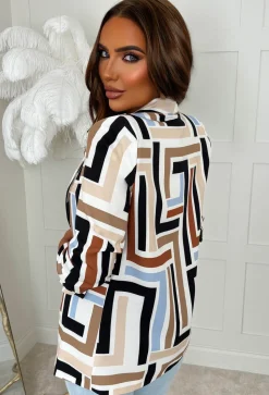 Divine Escape Multi Shawl Neck Ruched Sleeve Print Blazer