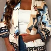 Divine Illusion Grey Shawl Neck Ruched Sleeve Print Blazer