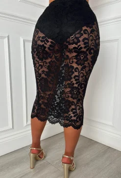 Divine Lace Black Stretch Lace Scalloped Hem Skirt