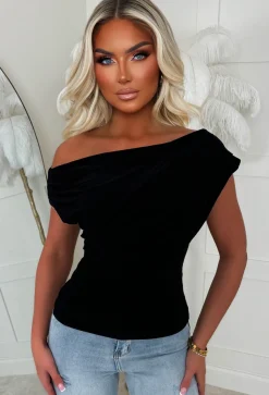 Dixie Black Ruched Shoulder Top