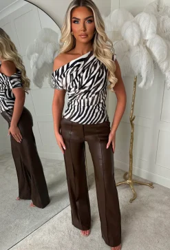 Dixie Brown Zebra Print Ruched Top