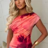 Dixie Coral Floral Print Ruched Top