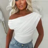 Dixie White Ruched Shoulder Top