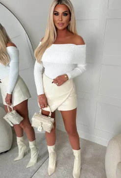 Don't Hold Back Nude Faux Leather Wrap Over Skort