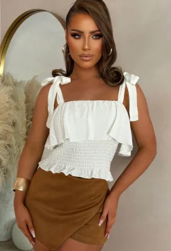 Don't Hold Back Tan Faux Suede Wrap Over Skort