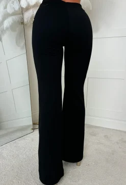 Drama Darling Black Flared Gold Button Flared Trousers