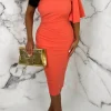 Dream Of Romance Coral One Shoulder Ruched Detail Midi Dress