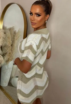 Dreams And Delight Cream Zig Zag Knitted Mini Skirt Co-Ord