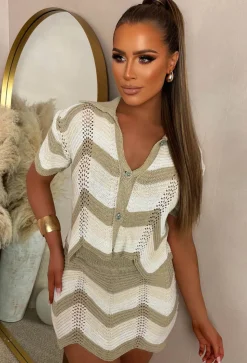 Dreams And Delight Cream Zig Zag Knitted Mini Skirt Co-Ord