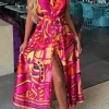 Dubai Luxury Pink Satin Printed Maxi Dress