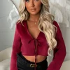 Ebony Burgundy Satin Tie Knot Top