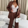 Effortless Energy Brown Satin Straight Leg Trousers
