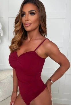 Effortless Style Burgundy Ruched Stretch Bodysuit
