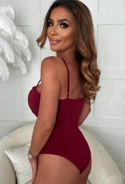 Effortless Style Burgundy Ruched Stretch Bodysuit