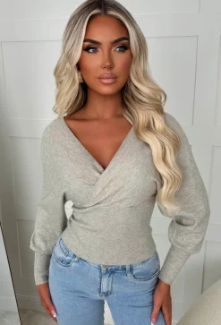 Elsie Beige V-Neck Wrap Jumper