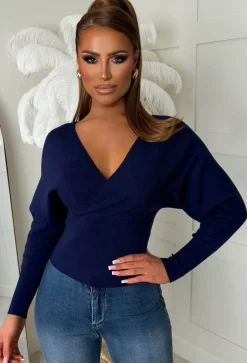 Elsie Navy V-Neck Wrap Jumper