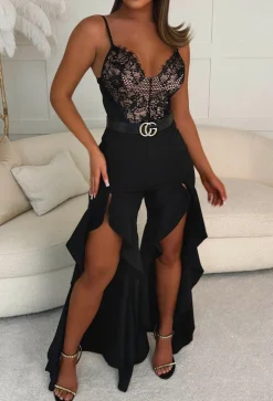 Embrace Me Black Ruffle Front Trousers