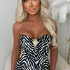 Enchant Me Black Zebra Gold Detail Bandeau Stretch Bodysuit