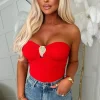 Enchant Me Red Gold Detail Bandeau Stretch Bodysuit