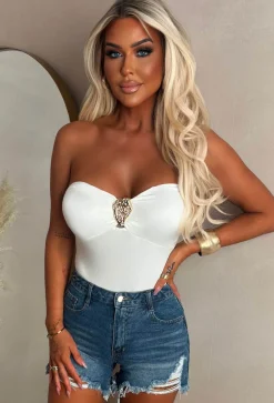 Enchant Me White Gold Detail Bandeau Stretch Bodysuit