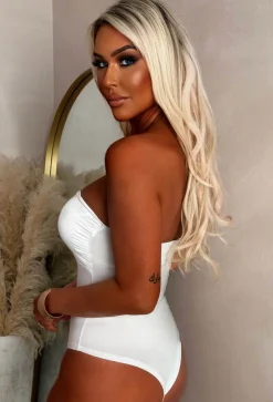 Enchant Me White Gold Detail Bandeau Stretch Bodysuit
