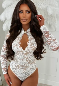Enchant Mine White Keyhole Lace Bodysuit