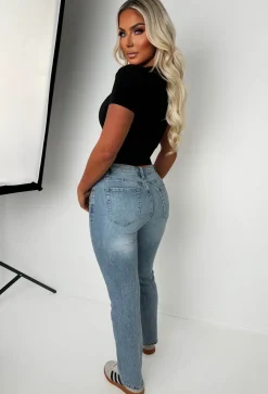 Essentially Yours Mid Wash Stretch Straight Fit, High Rise Jeans