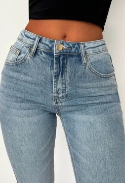 Essentially Yours Mid Wash Stretch Straight Fit, High Rise Jeans