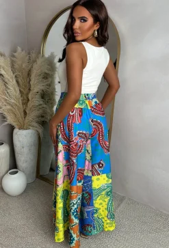 Eternal Escape Blue Printed Wide Leg Elasticated Trousers