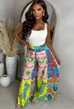 Eternal Escape Blue Printed Wide Leg Elasticated Trousers