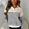 Eternal Love Cream Zip Up Stripe Jumper