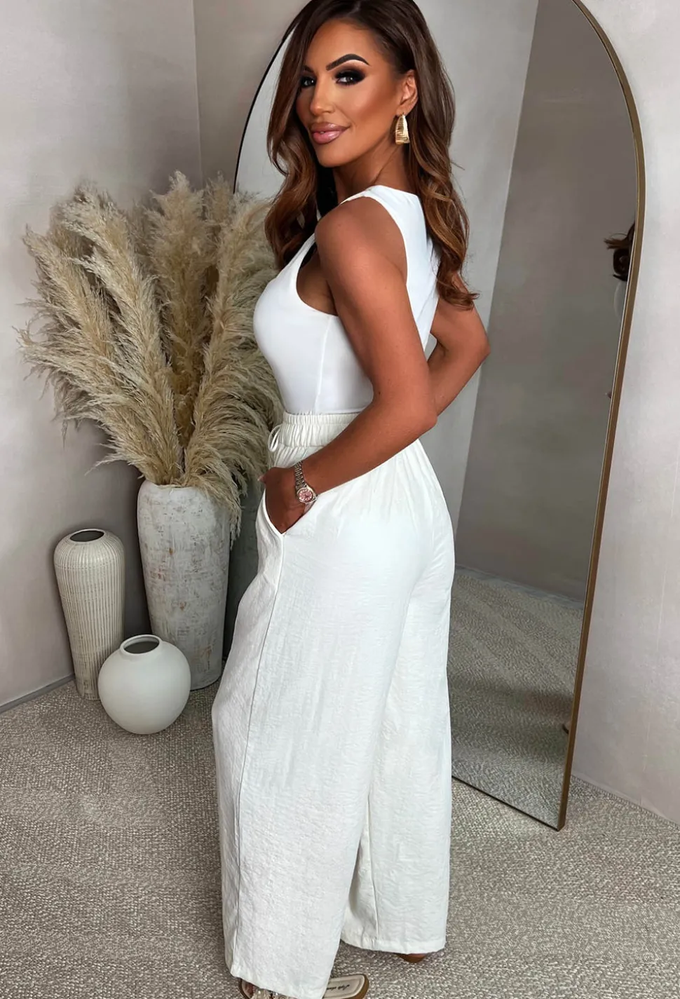 Everyday Destiny Cream Relaxed Crinkle Wide Leg Trousers