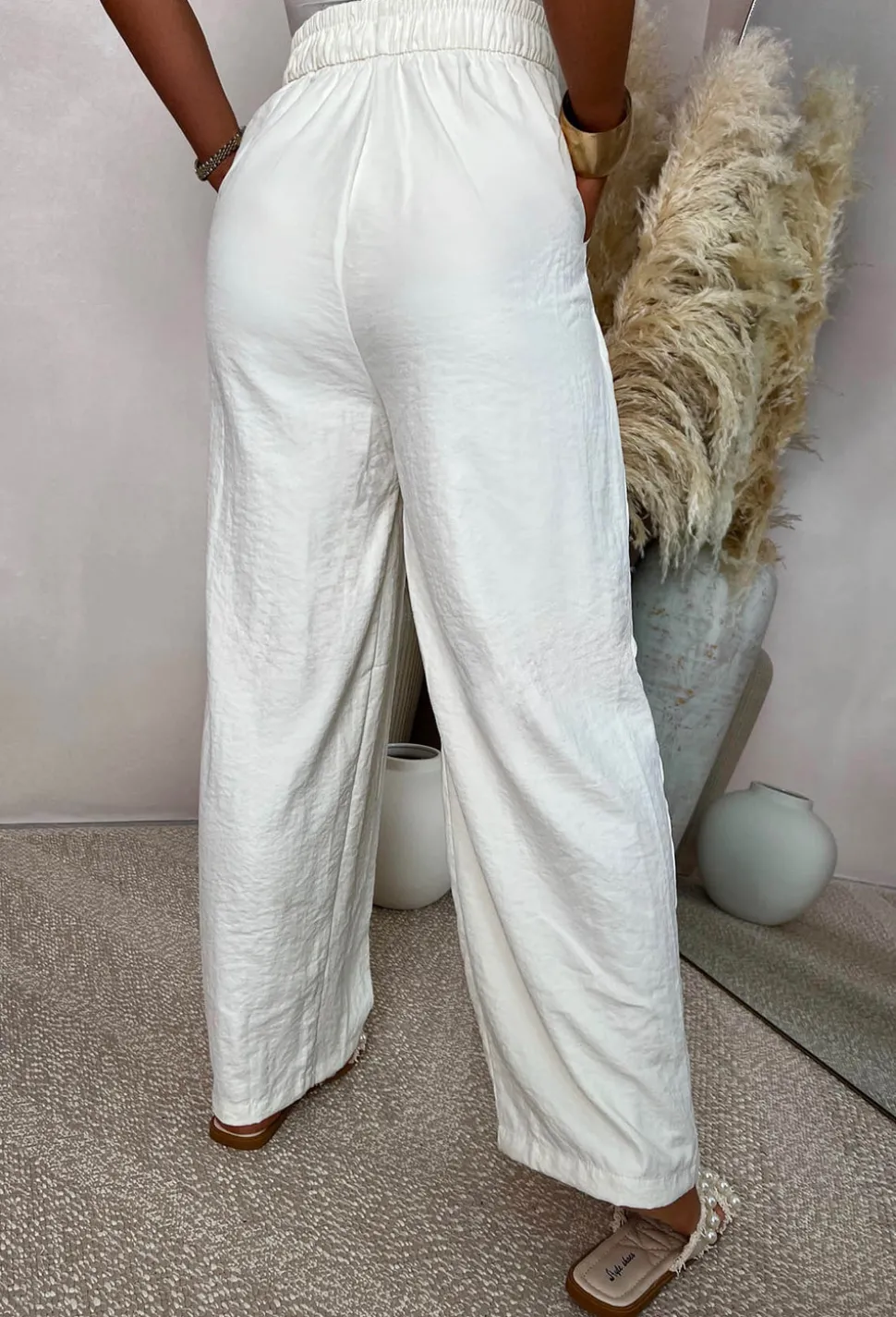 Everyday Destiny Cream Relaxed Crinkle Wide Leg Trousers
