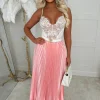 Everyday Goddess Pink Satin Stretch Pleated Skirt