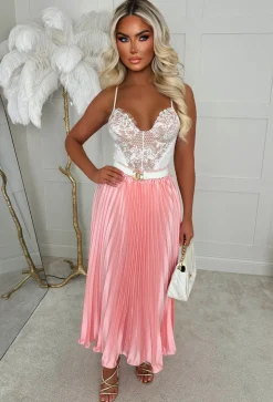 Everyday Goddess Pink Satin Stretch Pleated Skirt