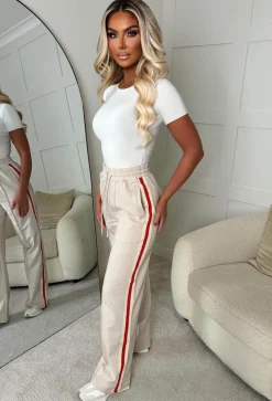 Everyday Thrills Cream Side Stripe Trousers
