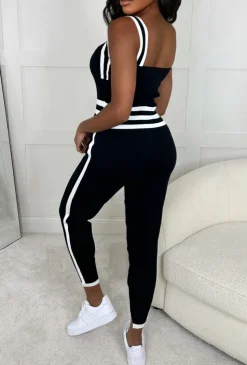 Everyone Around Me Black Side Striped Knitted Loungewear Set