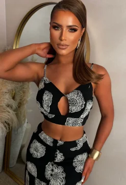Exotic Evenings Black Embroidery Anglaise Maxi Skirt And Crop Top Co-Ord