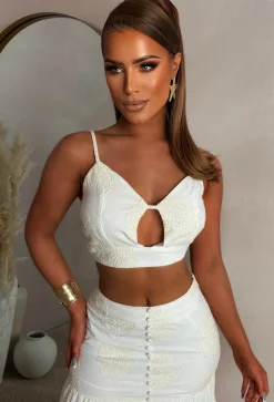 Exotic Evenings Cream Embroidery Anglaise Maxi Skirt And Crop Top Co-Ord