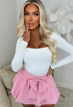 Fashionably Late Pink Puff Ball Bow Skort