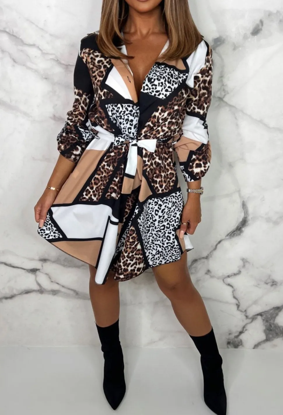 Feline Flirty Multi Mixed Animal Print Shirt Dress