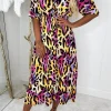Feline Wild Multi Leopard Printed Leg Split Midi Dress