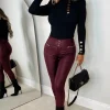 Fierce Days Wine Faux Leather Zip Detail Leggings