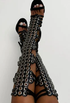 Fiercer Than Ever Black Studded Knee Length Stiletto Heels