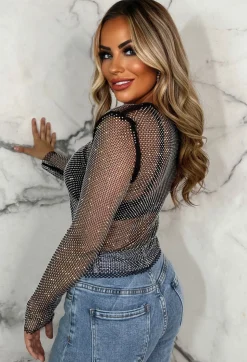 Flawless Diamond Black Diamante Long Sleeve Top